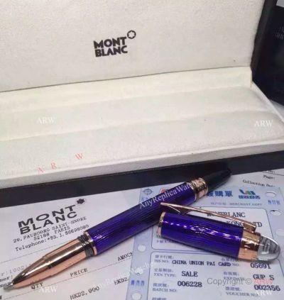 Fake Mont blanc Starwalker Cool Blue Rollerball Pen Rose Gold Clip